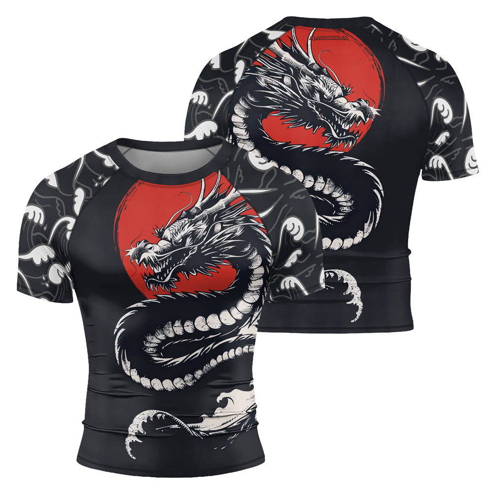Rashninja Blue Dragon Crimson Men's Short Sleeve Rash Guard
