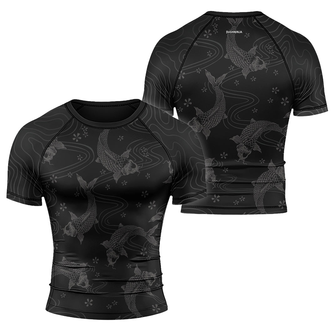 Rashninja Black Koi Waves Men's Short Sleeve Rash Guard | Rash Guard