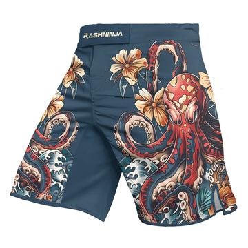 Rashninja Octopus Floral Blue Men's Fight Shorts
