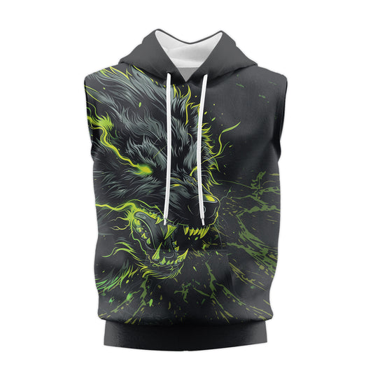 Rashninja Neon Snarling Wolf Sleeveless Hoodie | MMA Sleeveless Hoodie