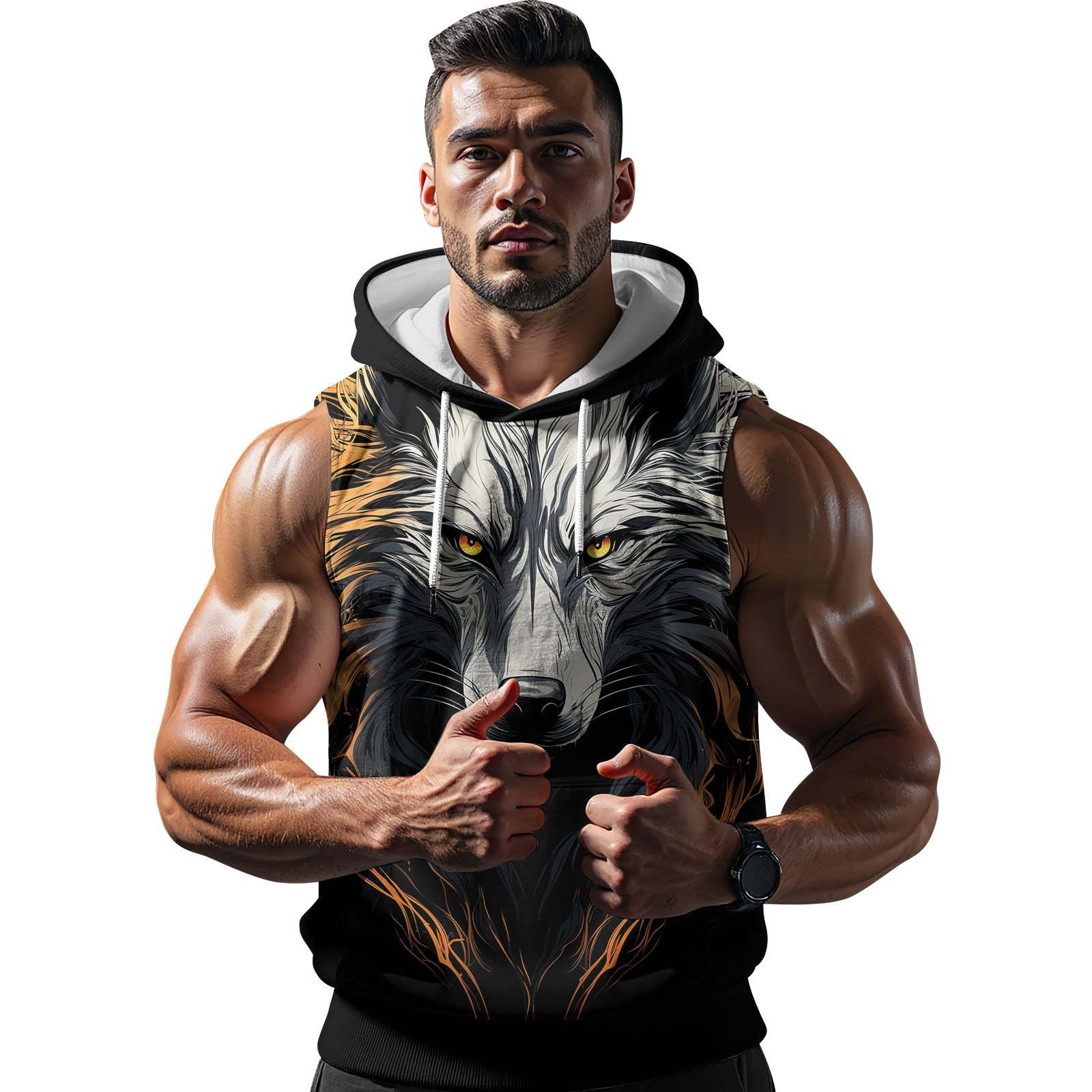 Rashninja White Alpha Wolf Sleeveless Hoodie | MMA Sleeveless Hoodie