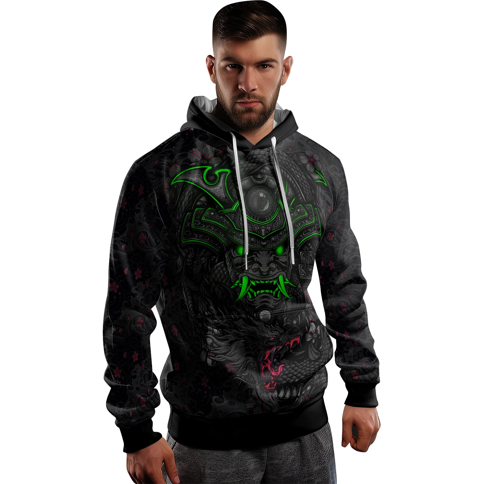 Rashninja Samurai Oni Fusion AOP Hoodie | Japanese Samurai Hoodie