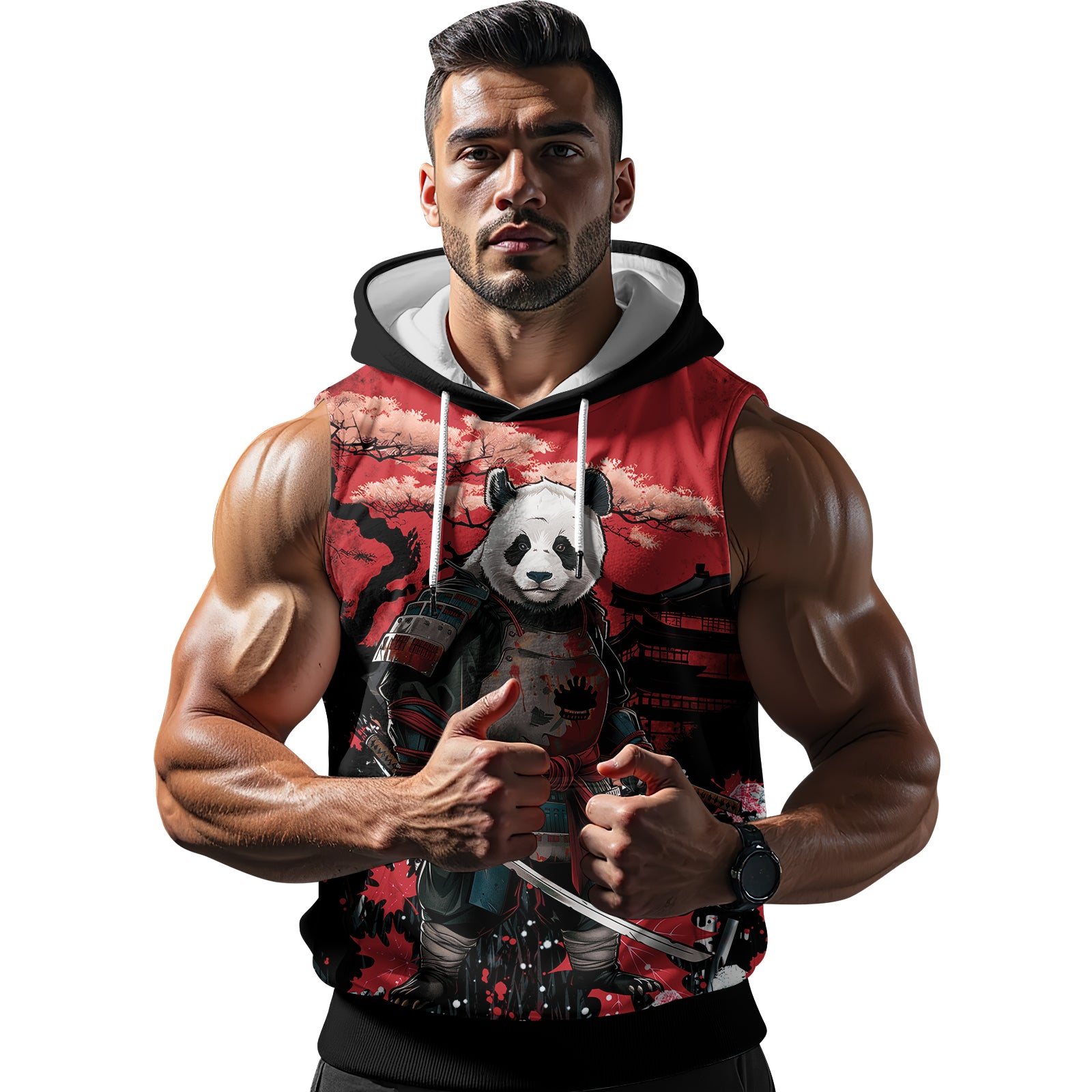 Rashninja Panda Samurai Legend Sleeveless Hoodie | Sleeveless Hoodie