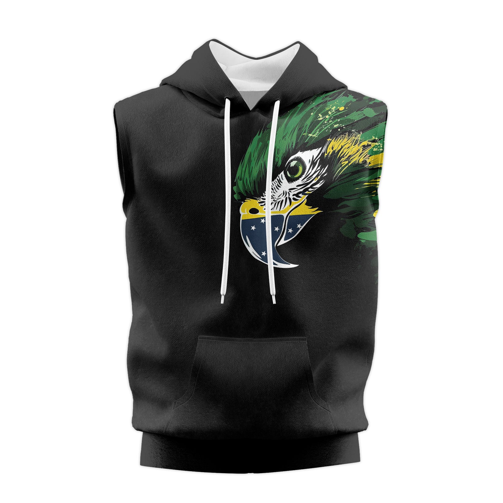 Rashninja Bird Warrior with Brazil Flag Men's Sleeveless Gym Hoodie