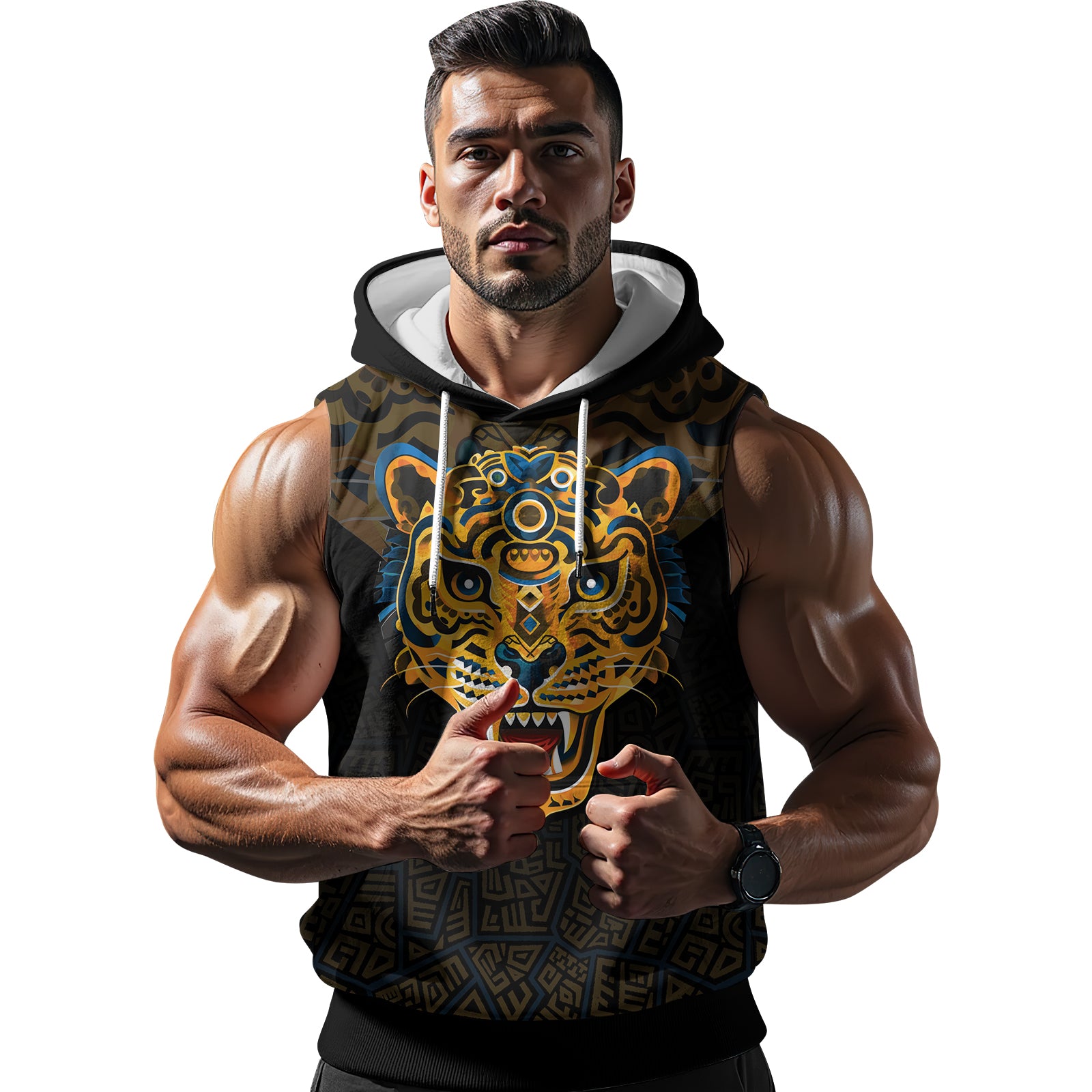 Rashninja Aztec Tribal Jaguar Sleeveless Hoodie |MMA Sleeveless Hoodie