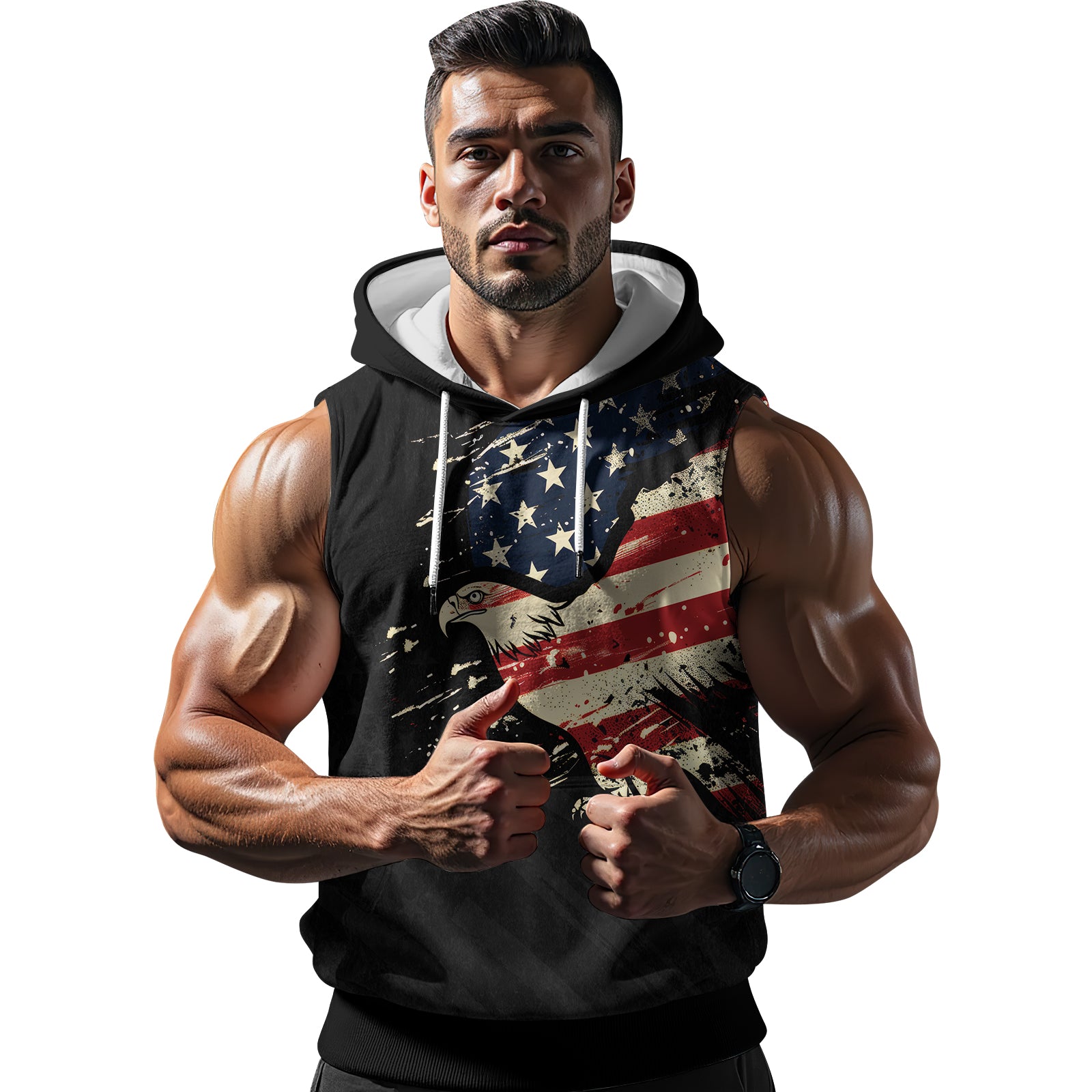 Rashninja Eagle American Flag Sleeveless Hoodie | Sleeveless Hoodie