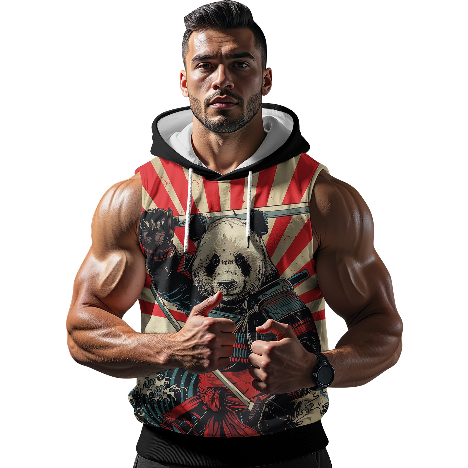 Rashninja Panda Samurai Men's Sleeveless Hoodie | Sleeveless Hoodie