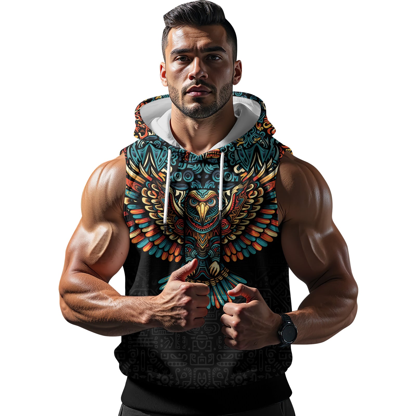 Rashninja Aztec Tribal Eagle Sleeveless Hoodie | MMA Sleeveless Hoodie