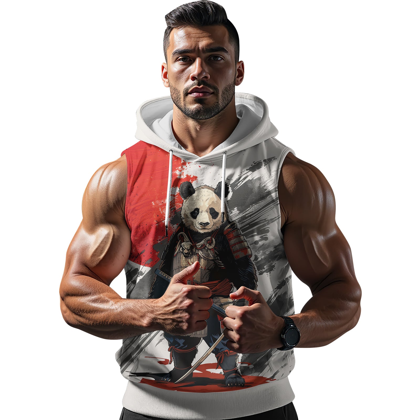 Rashninja Panda Samurai Armor Sleeveless Hoodie | Sleeveless Hoodie