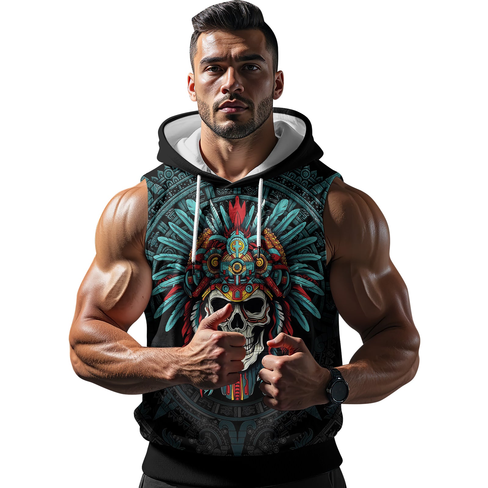 Rashninja Aztec Chief Cranium Sleeveless Hoodie |MMA Sleeveless Hoodie