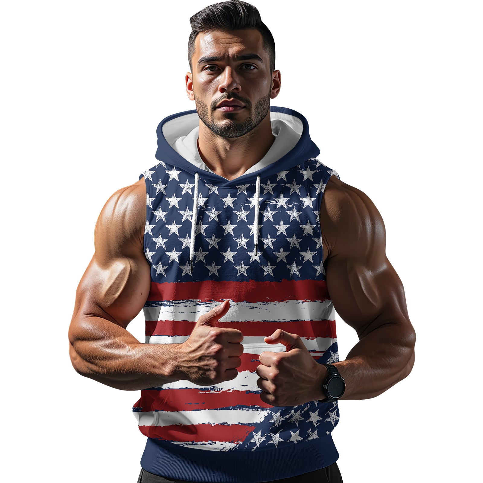 Rashninja Flag of the United States Men's Sleeveless Gym Hoodie