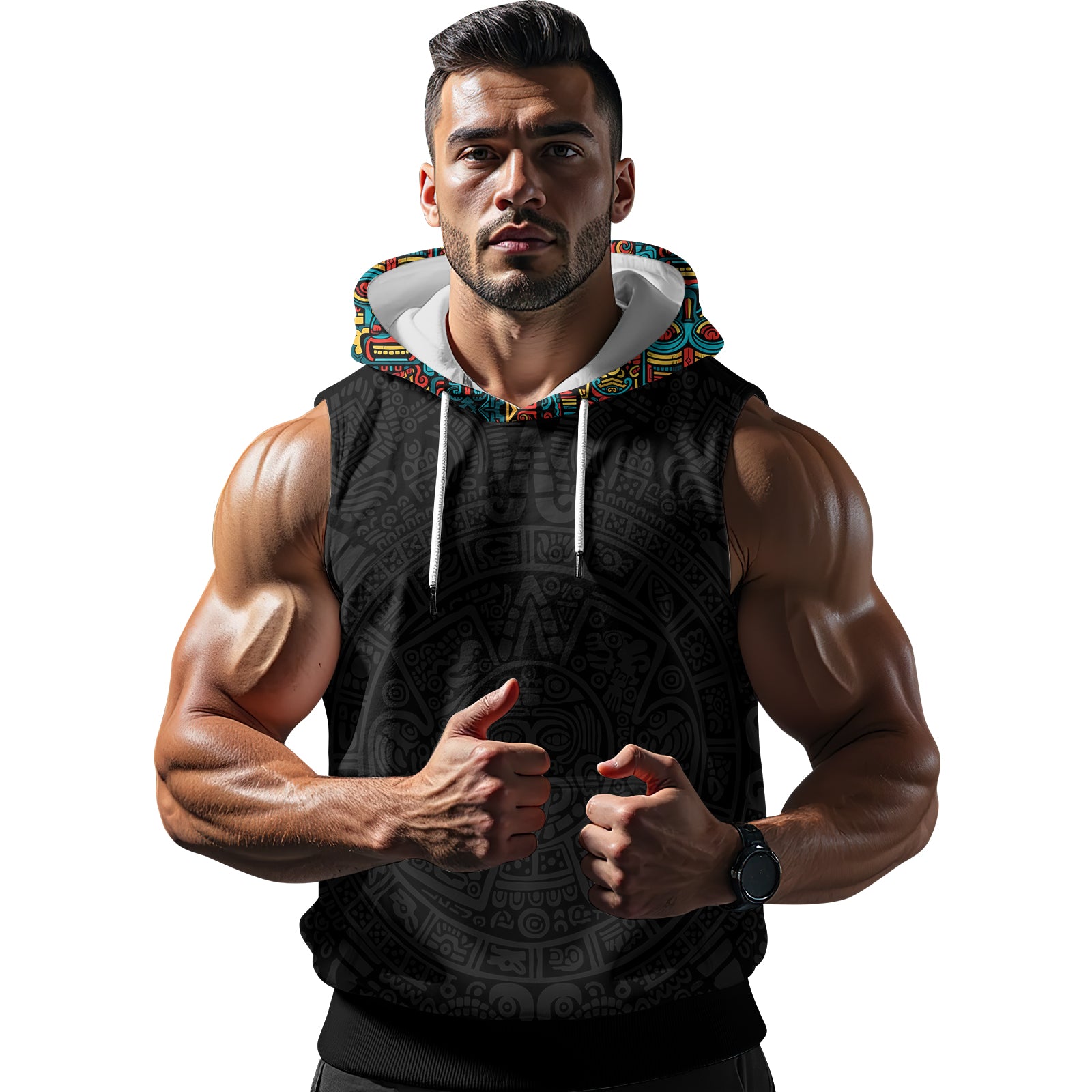 Rashninja Aztec Tribal Pattern Sleeveless Hoodie | Sleeveless Hoodie