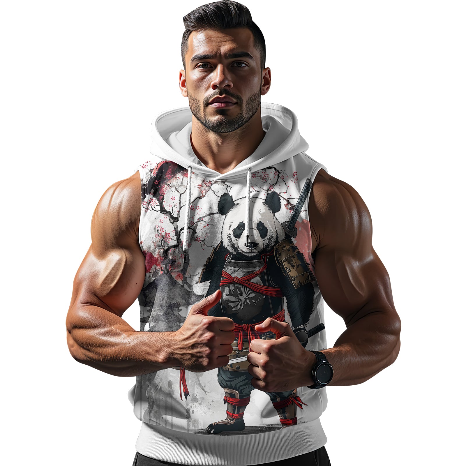 Rashninja Samurai Panda Warrior Sleeveless Hoodie | Sleeveless Hoodie