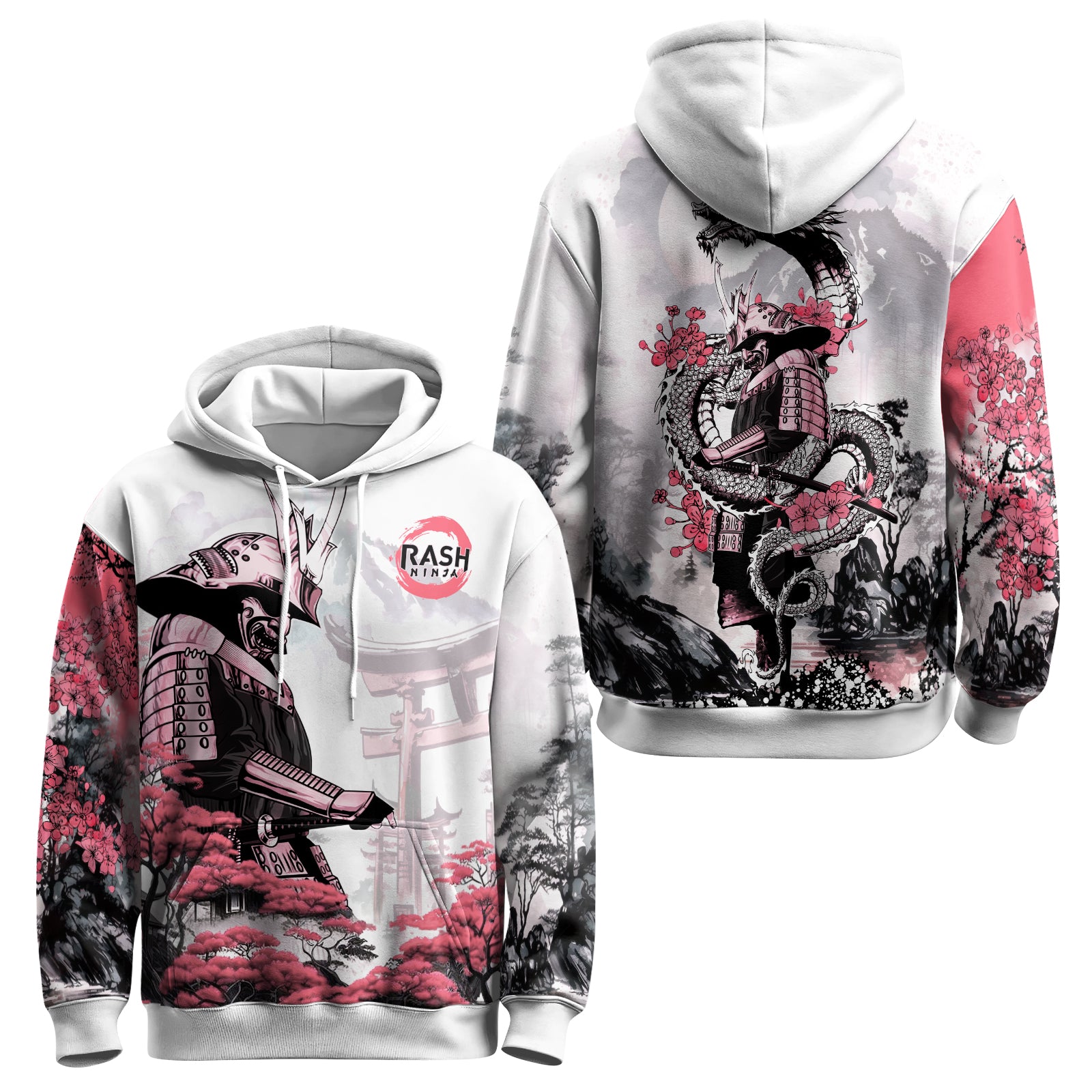 Rashninja Samurai Mask Embraced AOP Hoodie | Japanese Samurai Hoodie