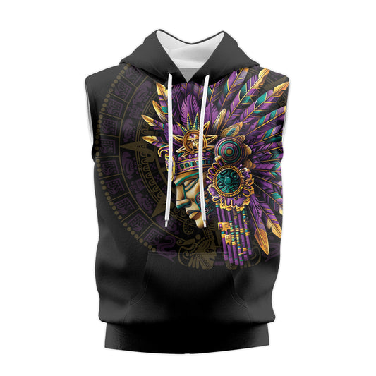 Rashninja Aztec Purple Tribe Headman Men's Sleeveless Gym Hoodie