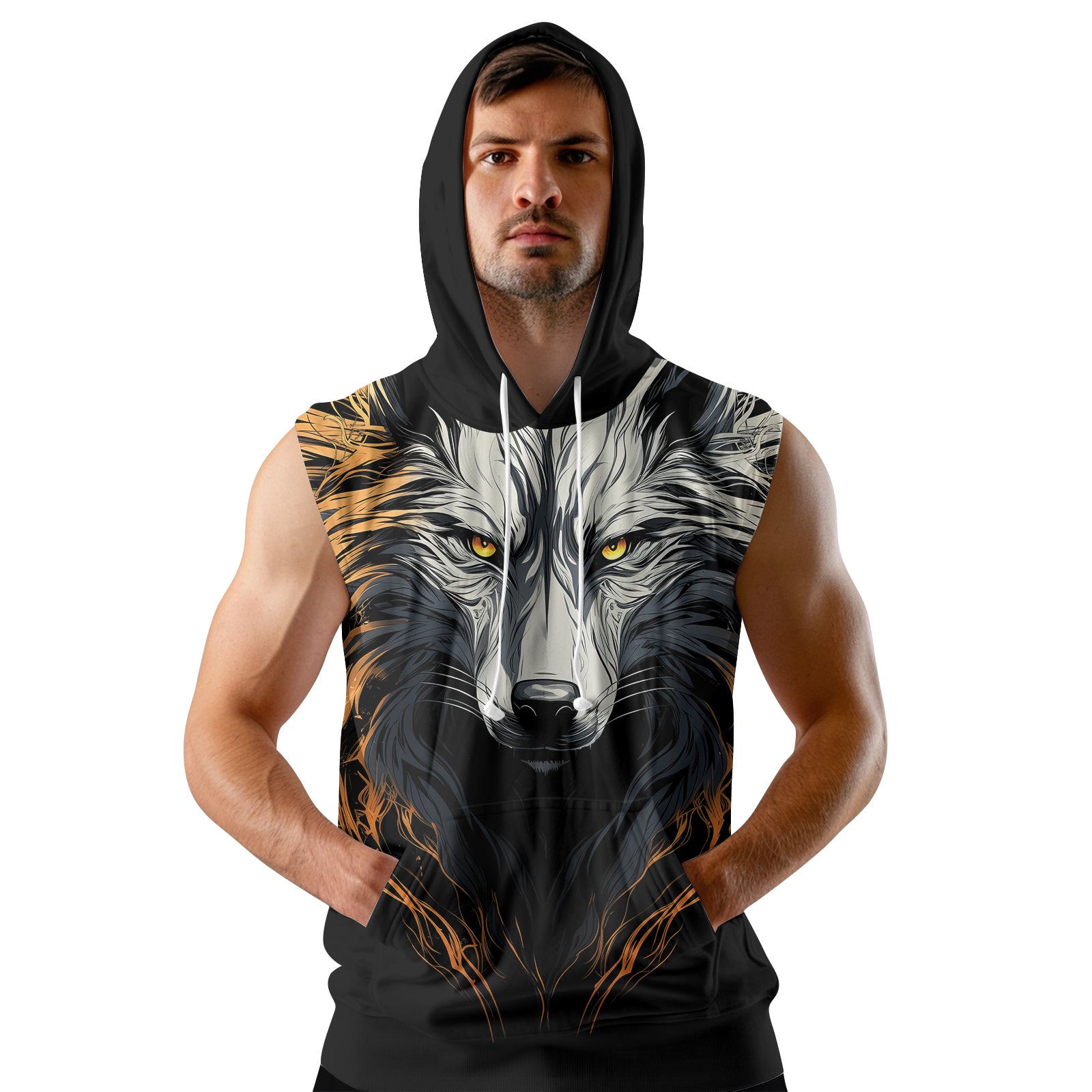 Rashninja White Alpha Wolf Sleeveless Hoodie | MMA Sleeveless Hoodie