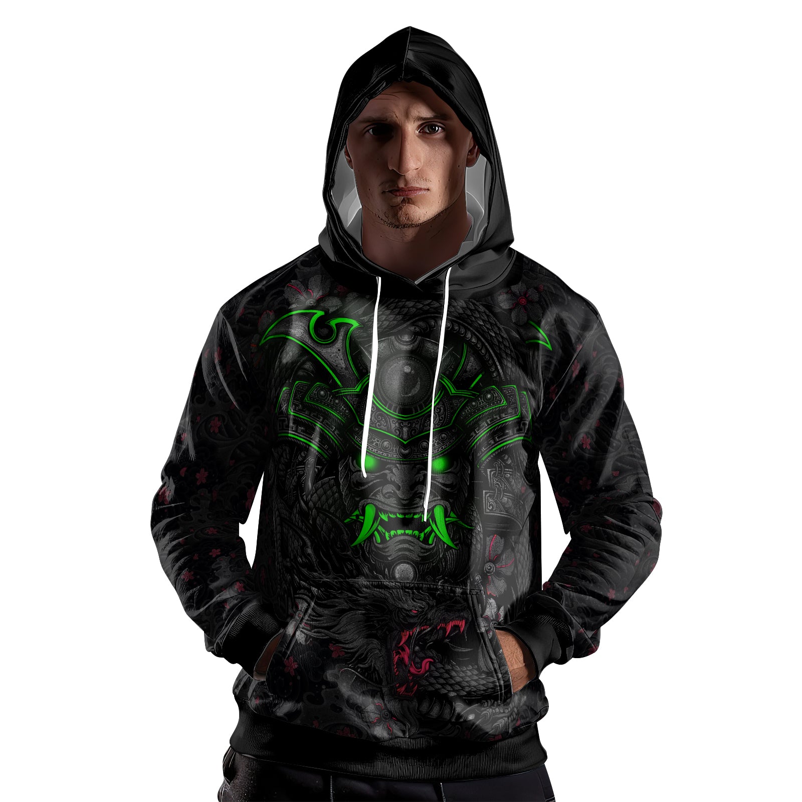 Rashninja Samurai Oni Fusion AOP Hoodie | Japanese Samurai Hoodie