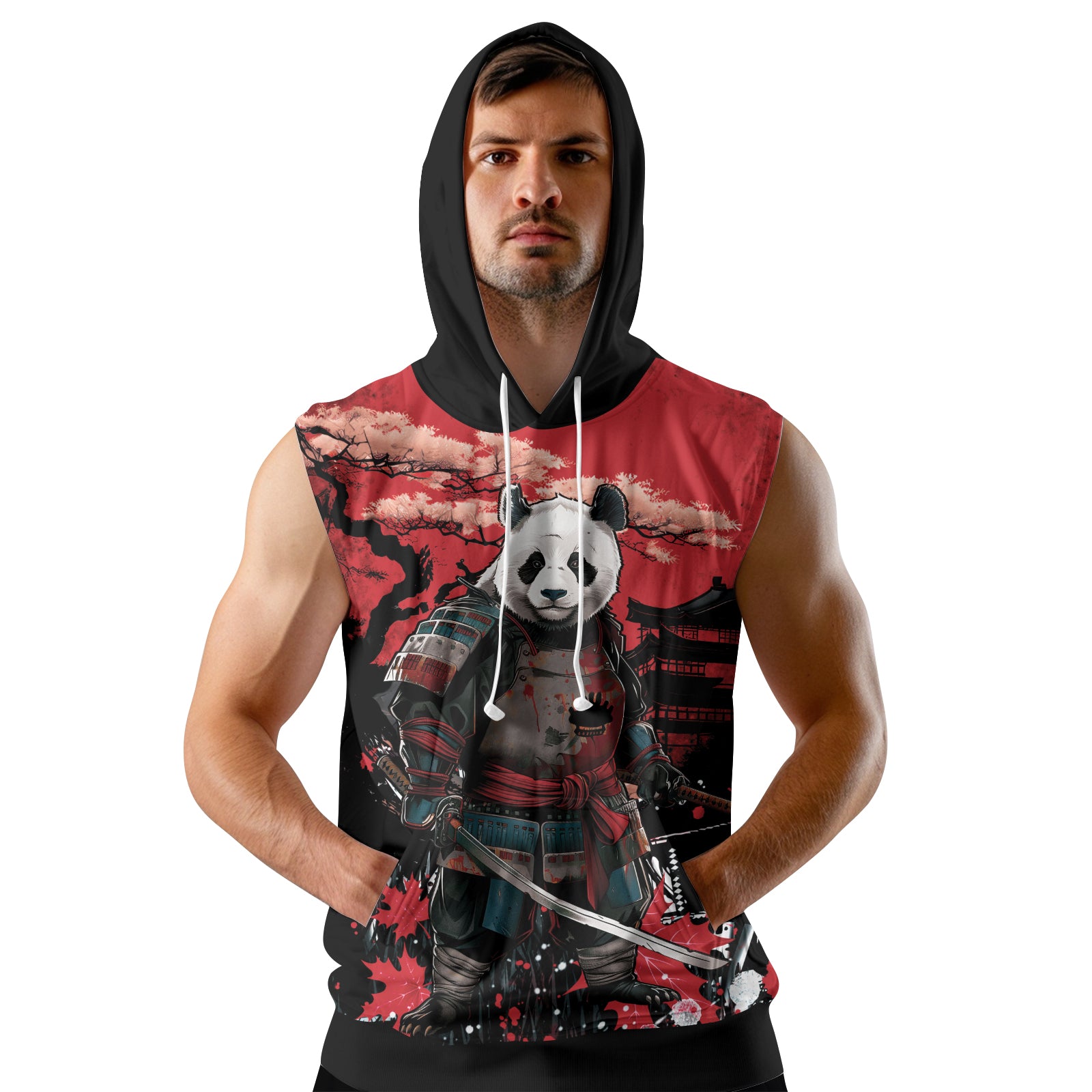 Rashninja Panda Samurai Legend Sleeveless Hoodie | Sleeveless Hoodie