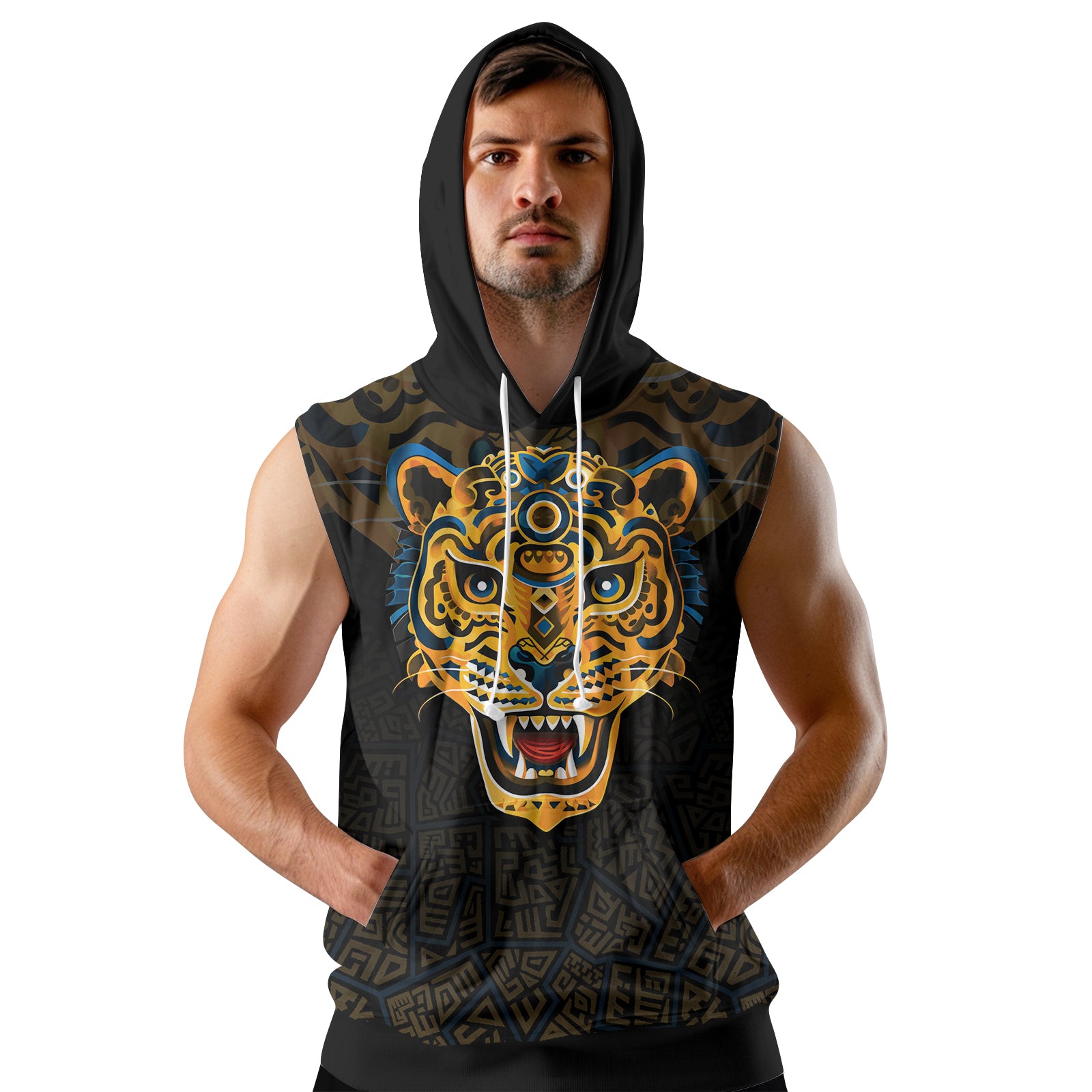 Rashninja Aztec Tribal Jaguar Sleeveless Hoodie |MMA Sleeveless Hoodie