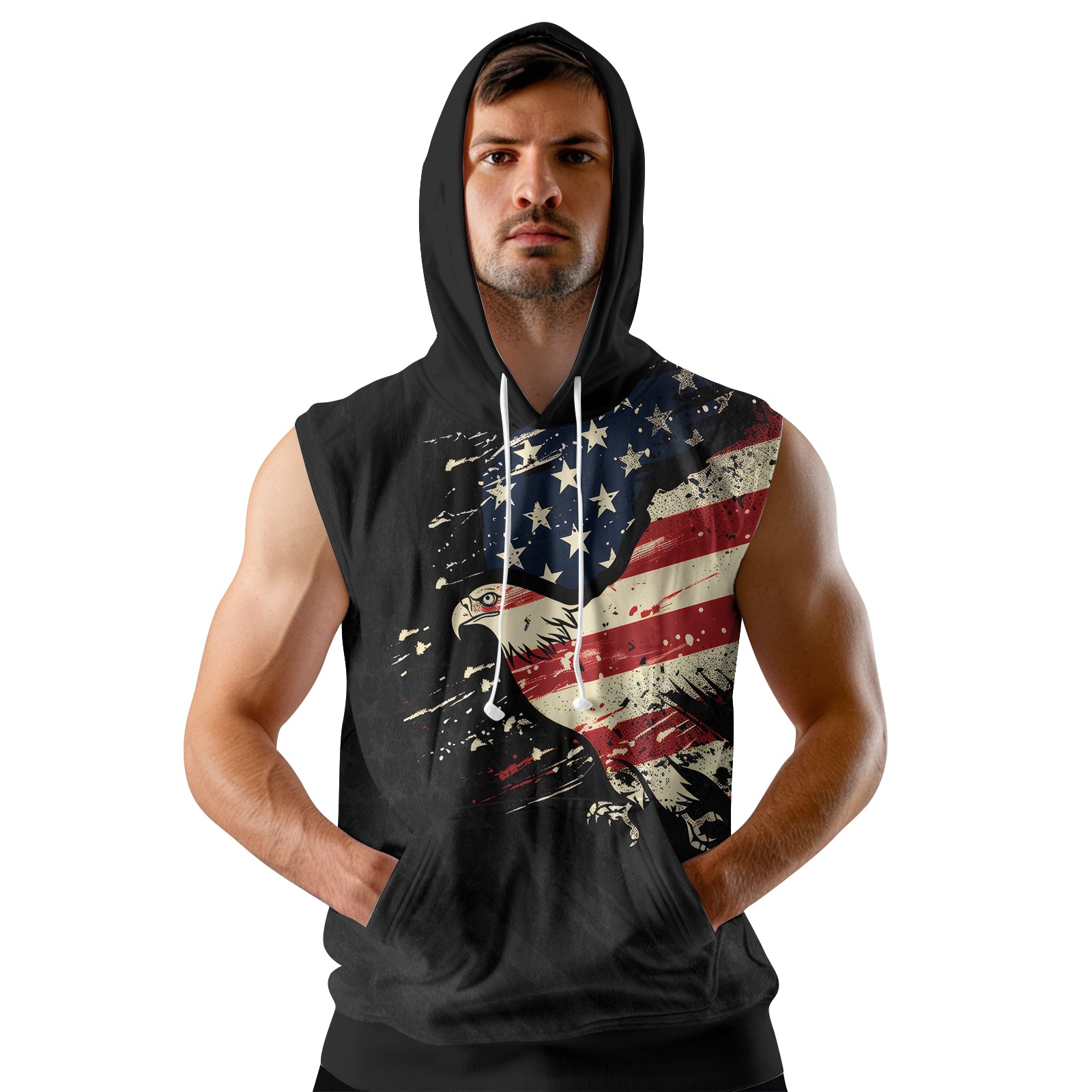 Rashninja Eagle American Flag Sleeveless Hoodie | Sleeveless Hoodie