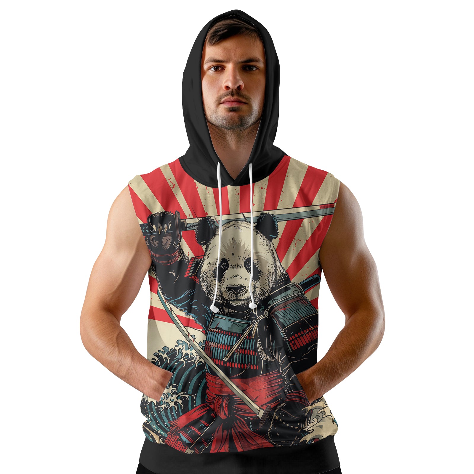 Rashninja Panda Samurai Men's Sleeveless Hoodie | Sleeveless Hoodie