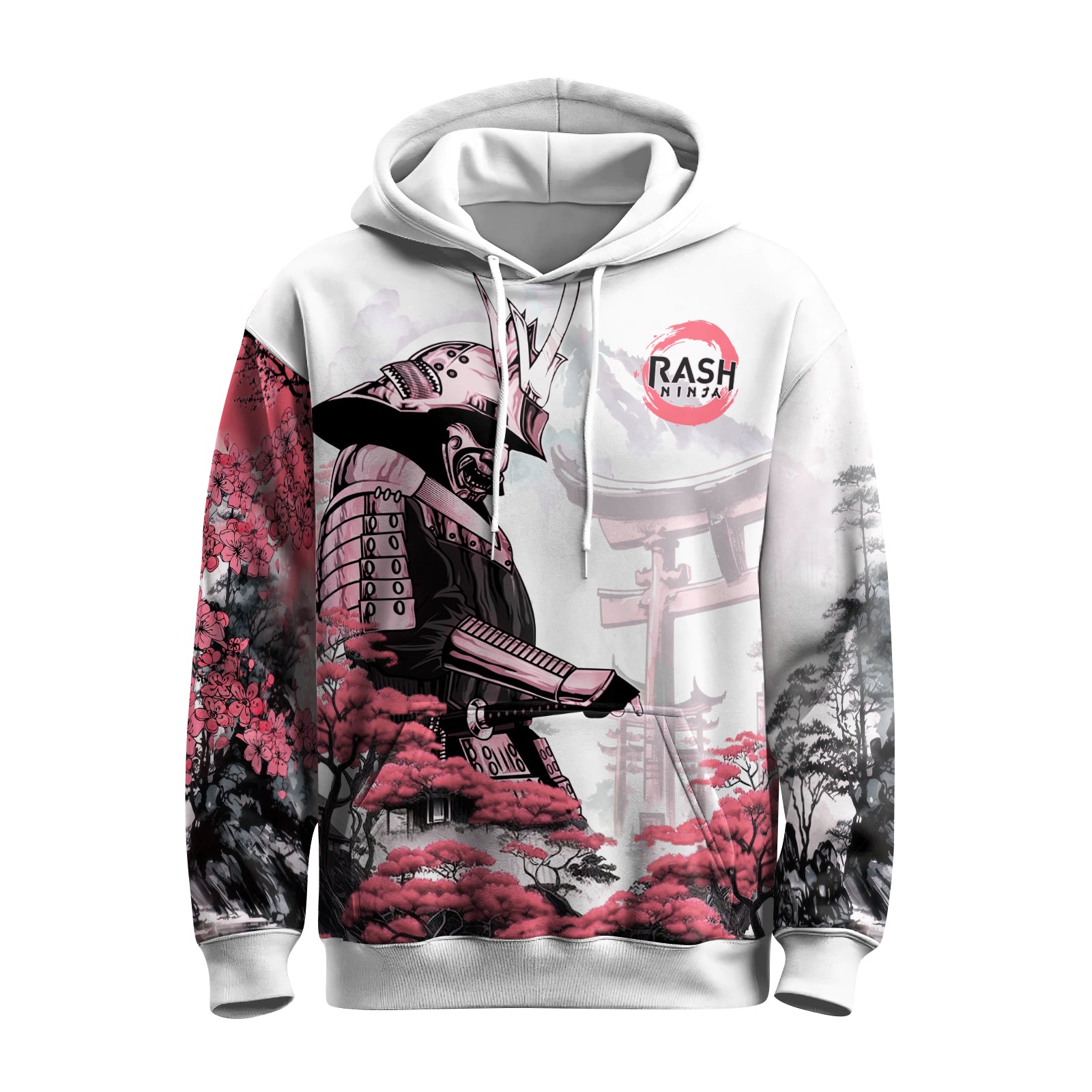 Rashninja Samurai Mask Embraced AOP Hoodie | Japanese Samurai Hoodie