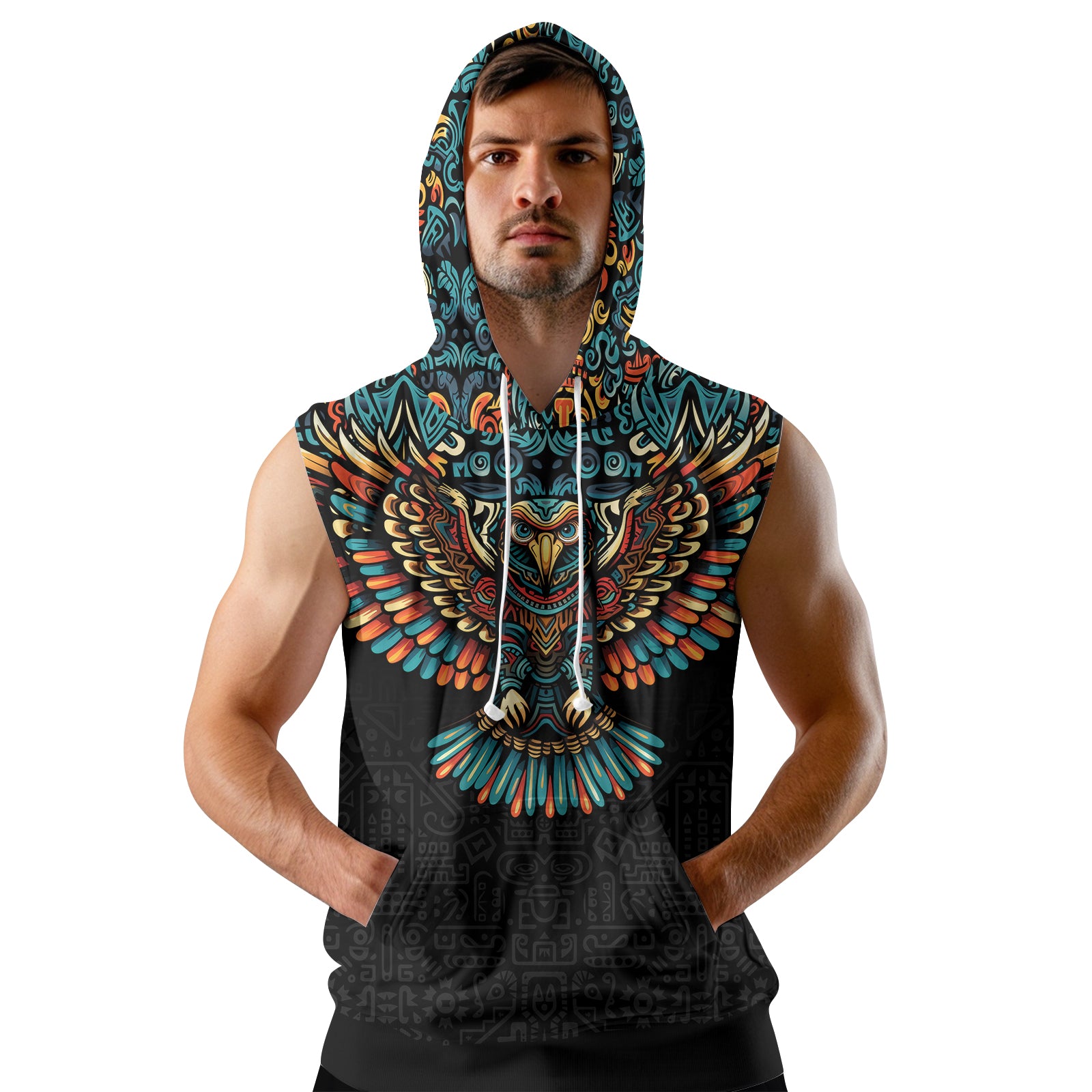 Rashninja Aztec Tribal Eagle Sleeveless Hoodie | MMA Sleeveless Hoodie