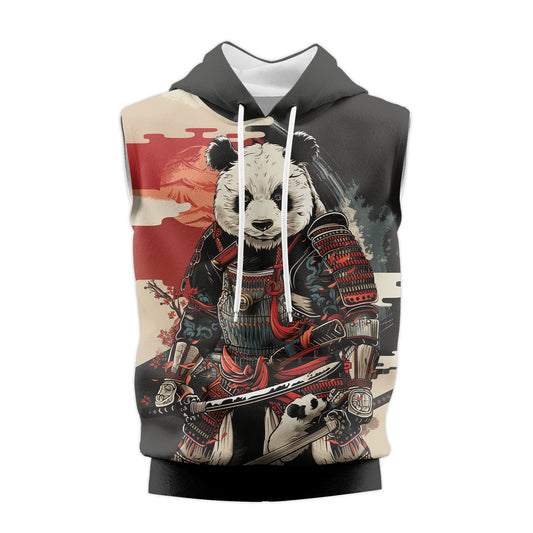 Rashninja Panda Samurai Warrior Sleeveless Hoodie | Sleeveless Hoodie