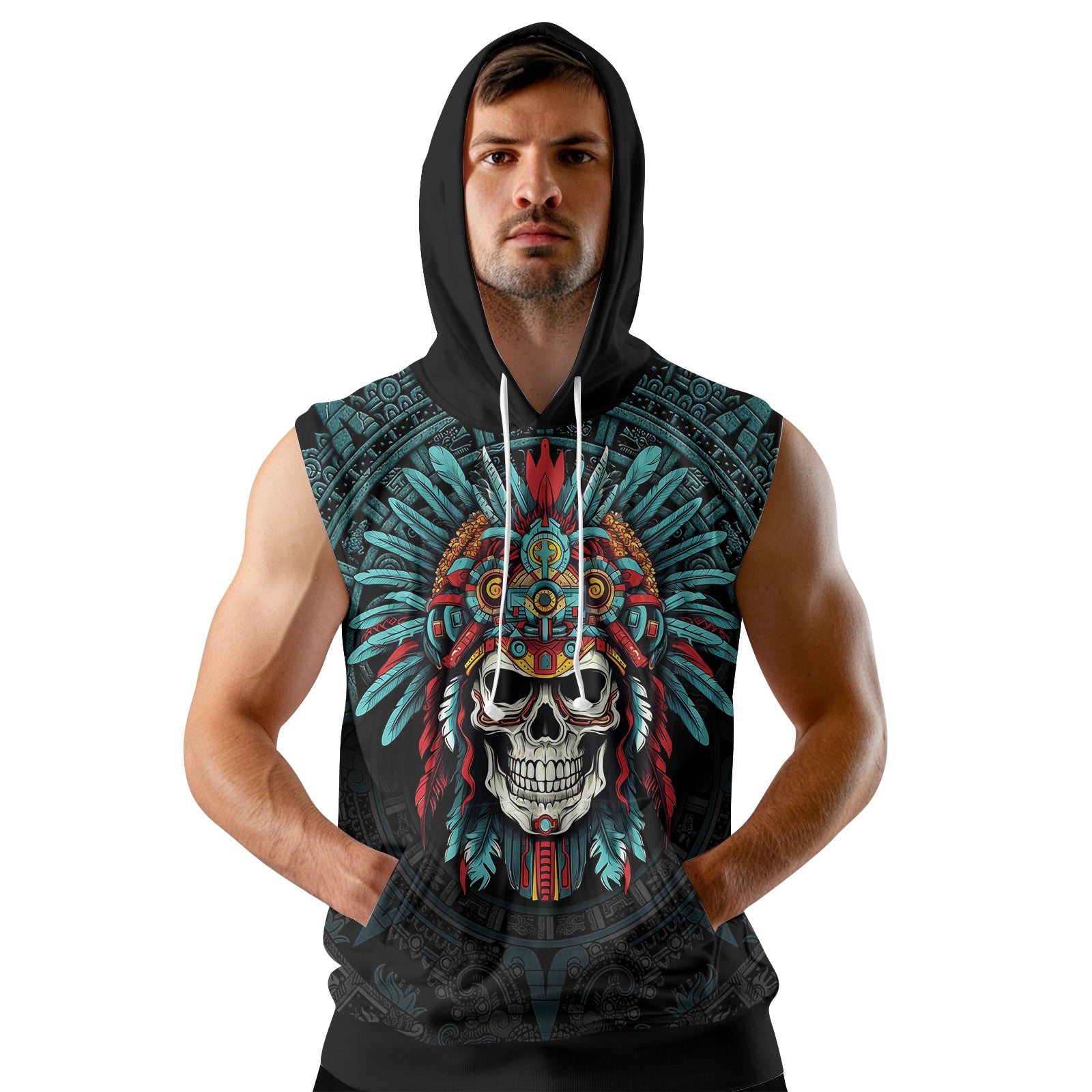 Rashninja Aztec Chief Cranium Sleeveless Hoodie |MMA Sleeveless Hoodie