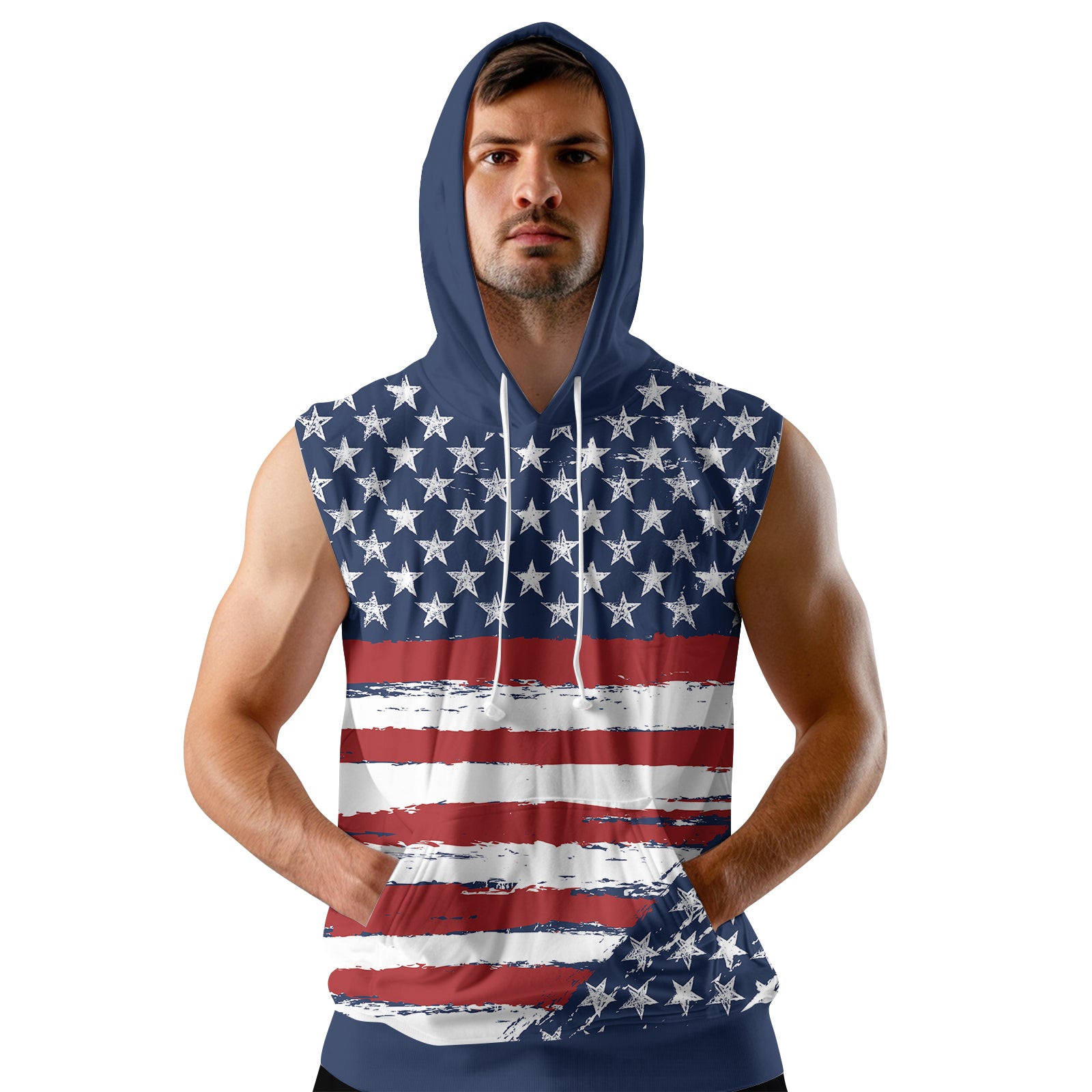 Rashninja Flag of the United States Men's Sleeveless Gym Hoodie