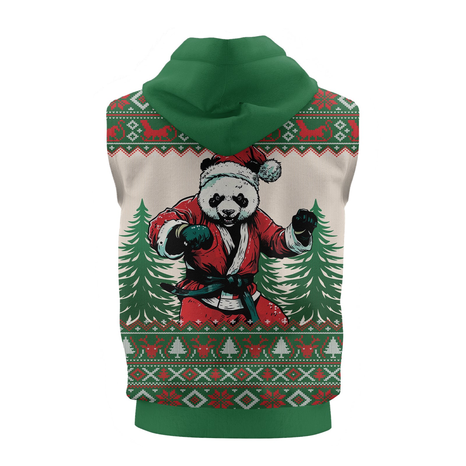 Rashninja Green Christmas Panda Kung Fu Men's Sleeveless Gym Hoodie