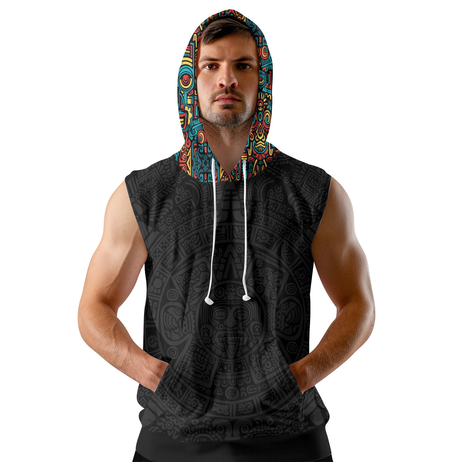 Rashninja Aztec Tribal Pattern Sleeveless Hoodie | Sleeveless Hoodie