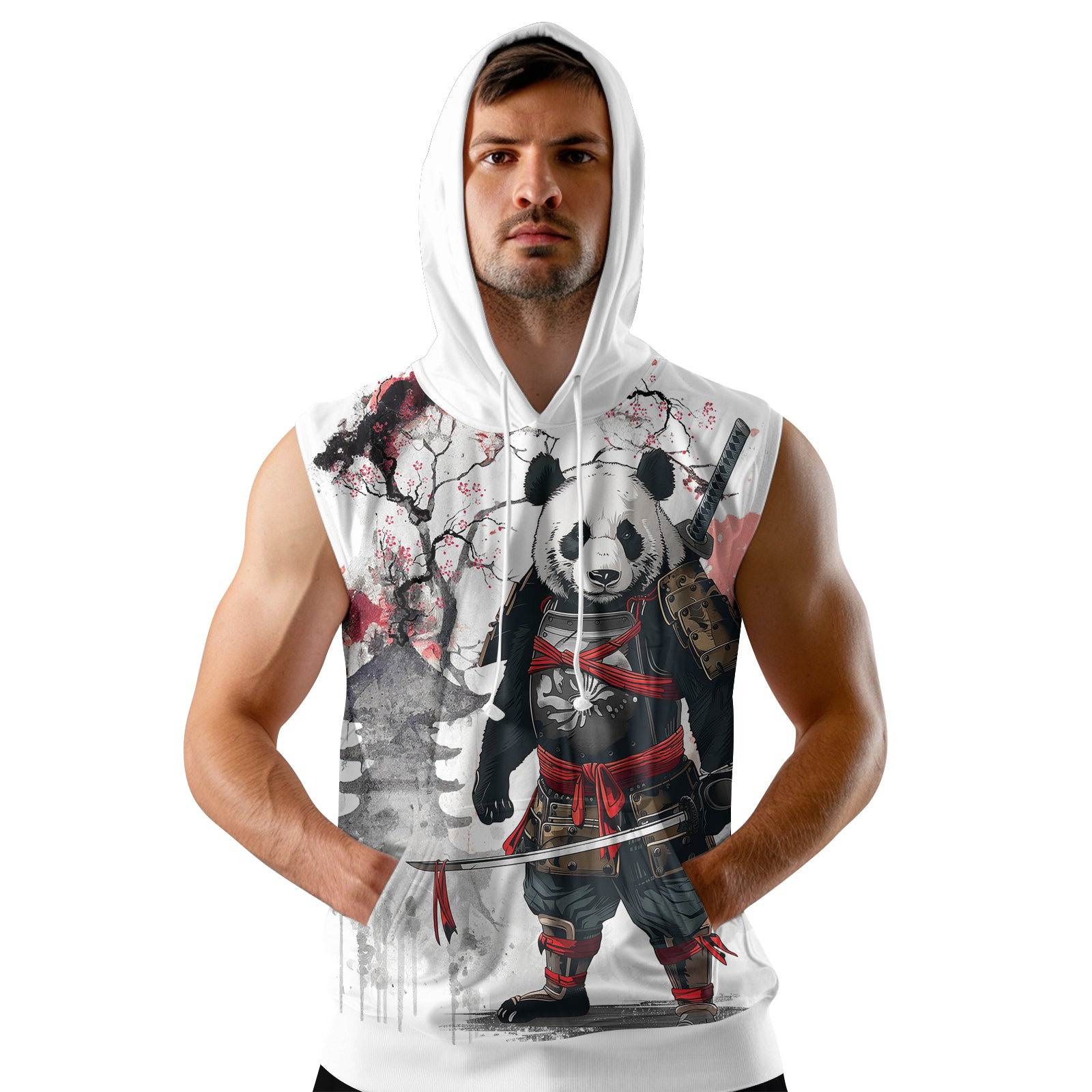 Rashninja Samurai Panda Warrior Sleeveless Hoodie | Sleeveless Hoodie