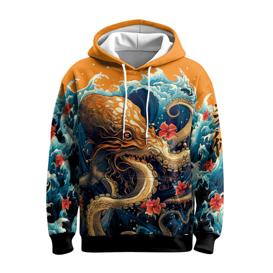 Rashninja Octopus Waves AOP Hoodie | Jiu Jitsu Octopus Hoodie