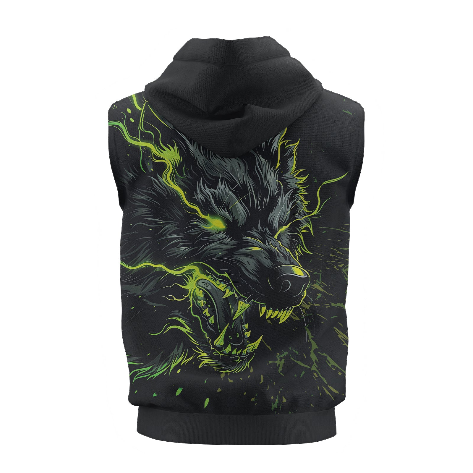 Rashninja Neon Snarling Wolf Sleeveless Hoodie | MMA Sleeveless Hoodie