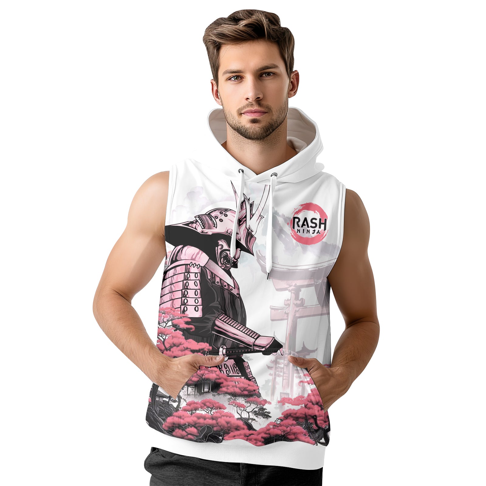 Rashninja Samurai Mask Embraced Sleeveless Hoodie | Sleeveless Hoodie