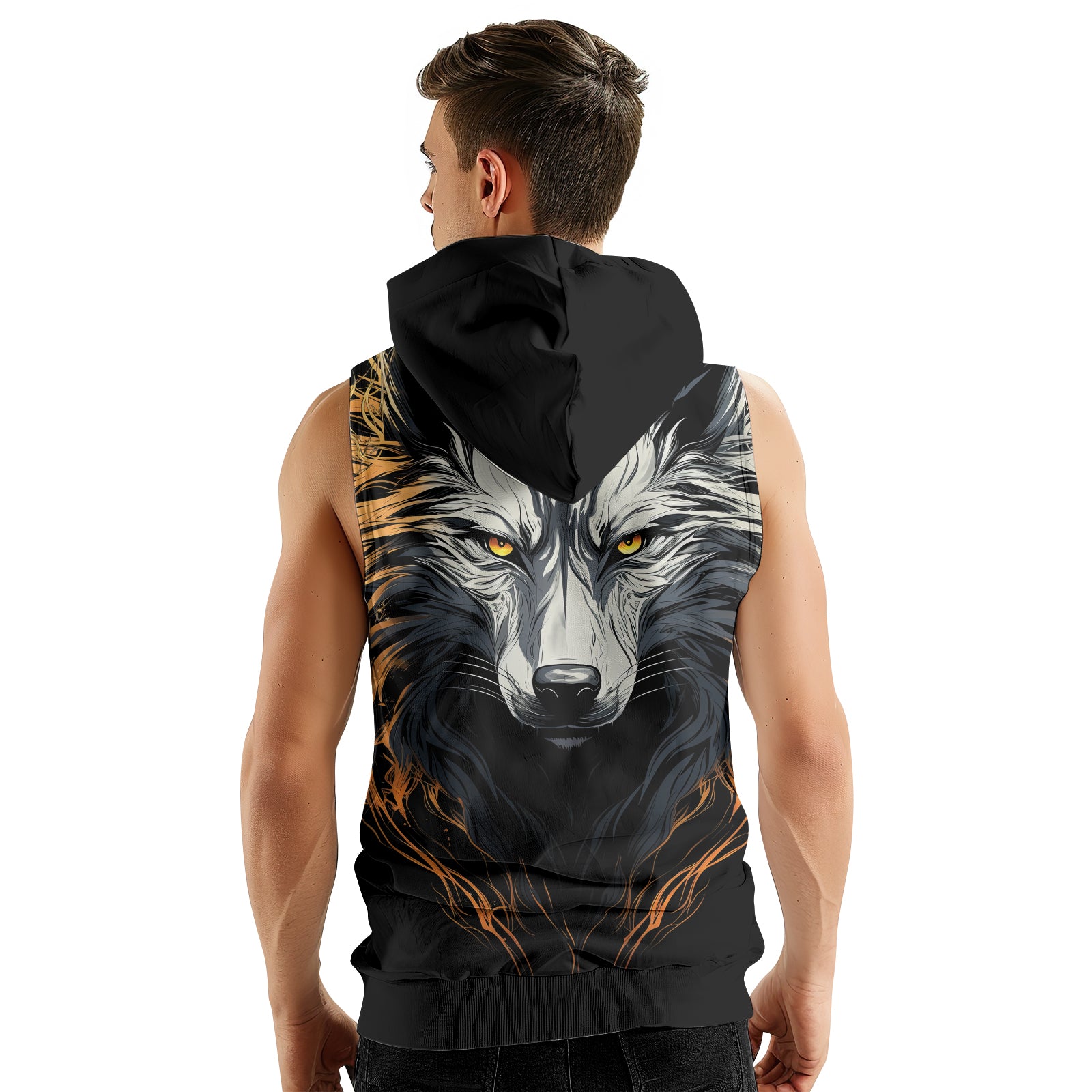 Rashninja White Alpha Wolf Sleeveless Hoodie | MMA Sleeveless Hoodie