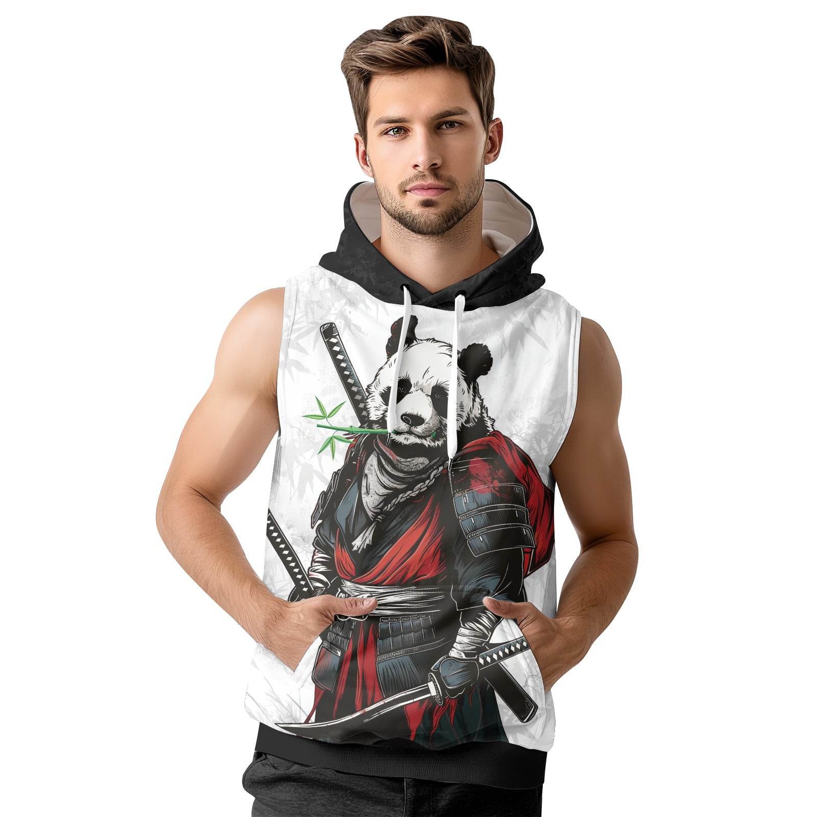 Rashninja Mystic Warrior Panda Samurai Men's Sleeveless Gym Hoodie