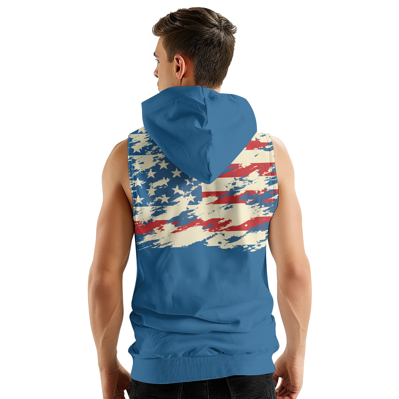 Rashninja American Flag Patriotic Men's Sleeveless Gym Hoodie