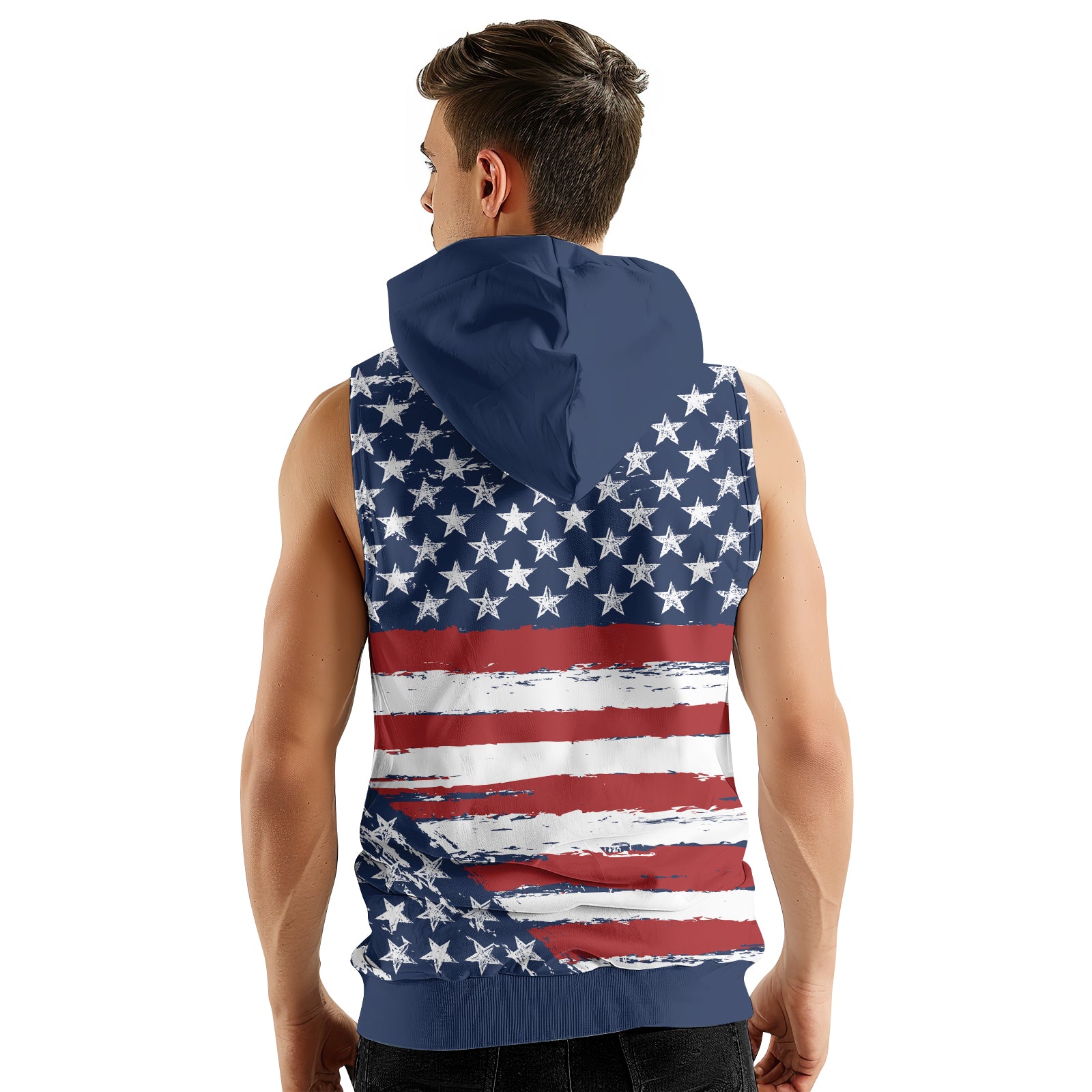 Rashninja Flag of the United States Men's Sleeveless Gym Hoodie