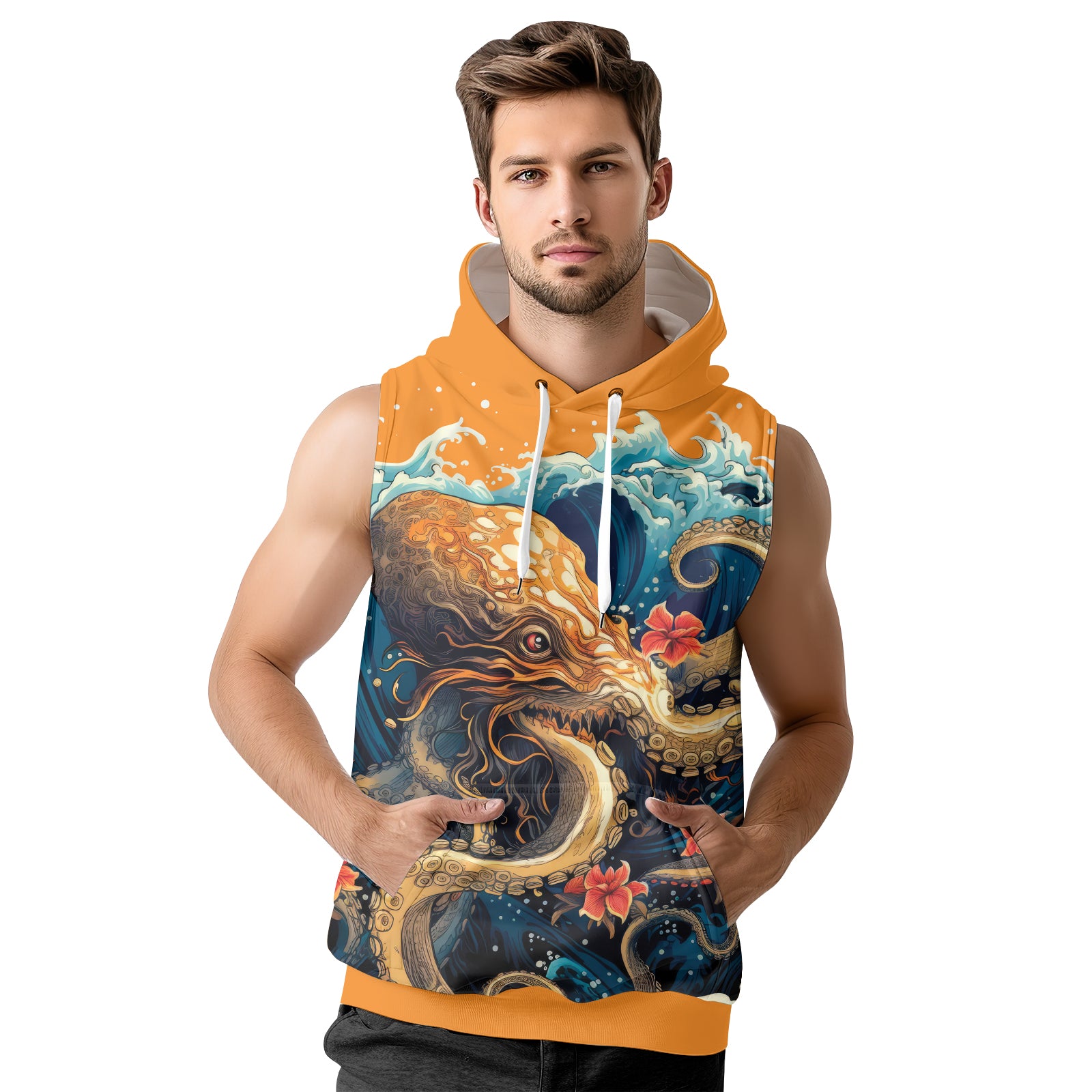 Rashninja Octopus Waves Sleeveless Hoodie | MMA Sleeveless Hoodie