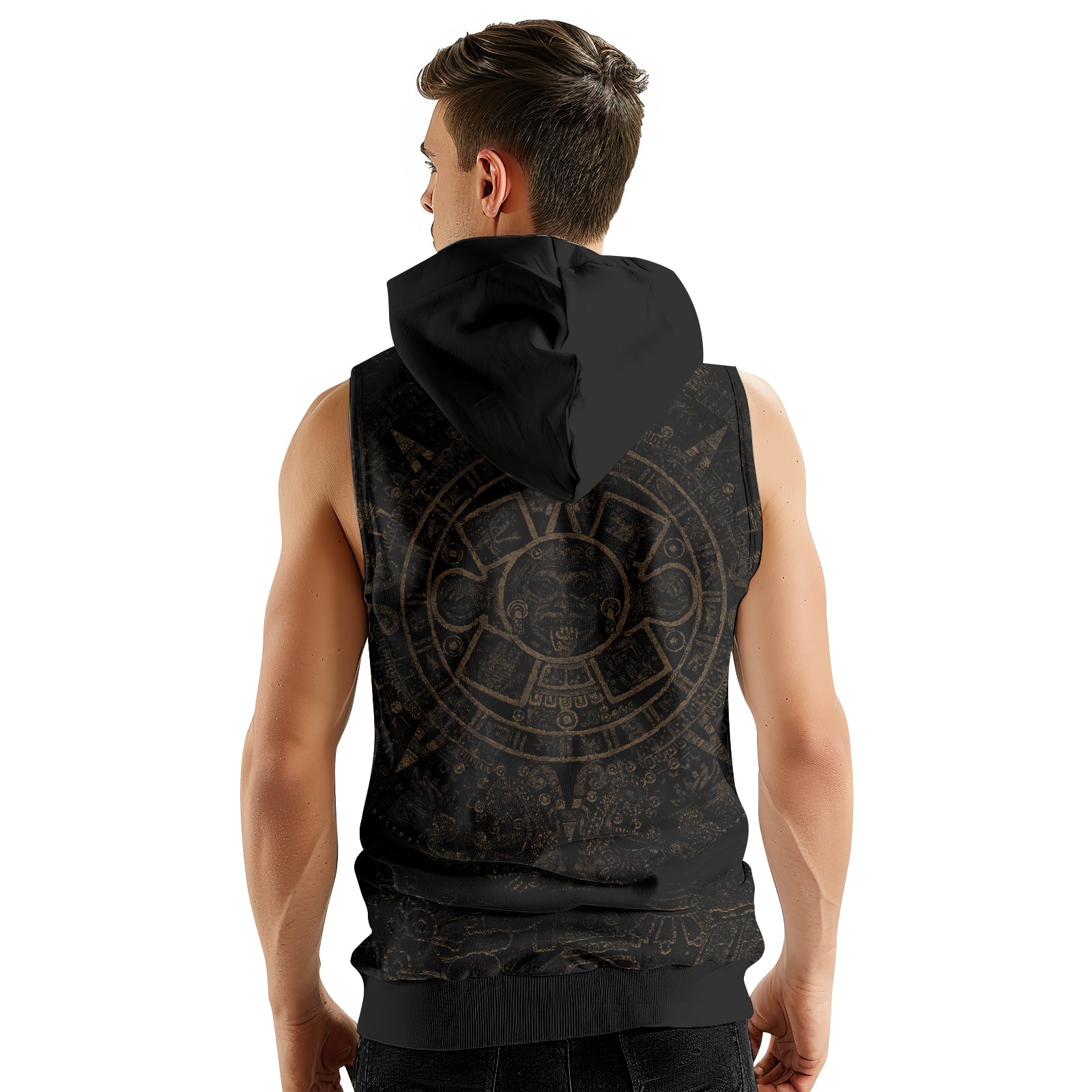 Rashninja Aztec Tribe Headman Skull Men's Sleeveless Gym Hoodie