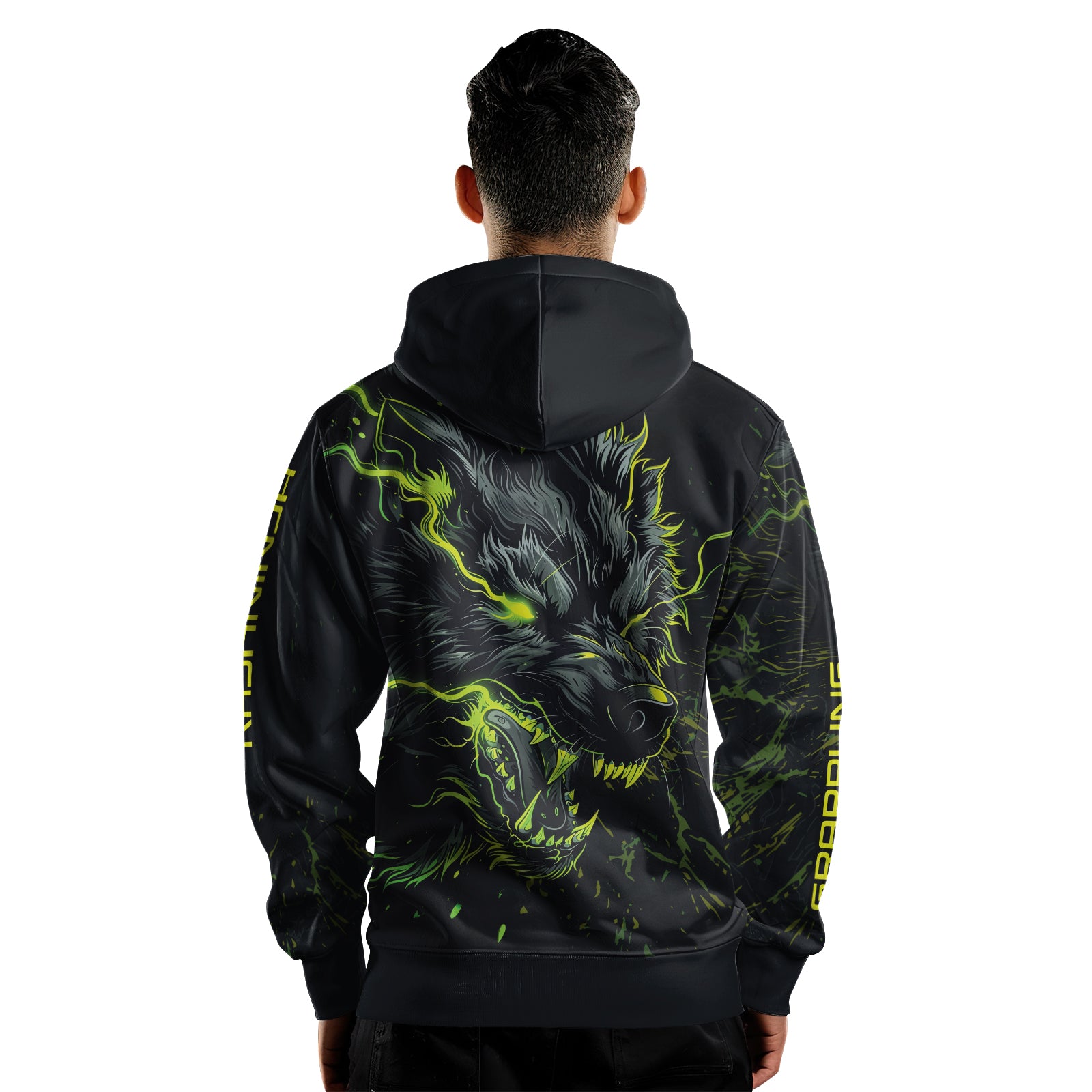 Rashninja Neon Snarling Wolf AOP Hoodie | Wolf Hoodies For Men