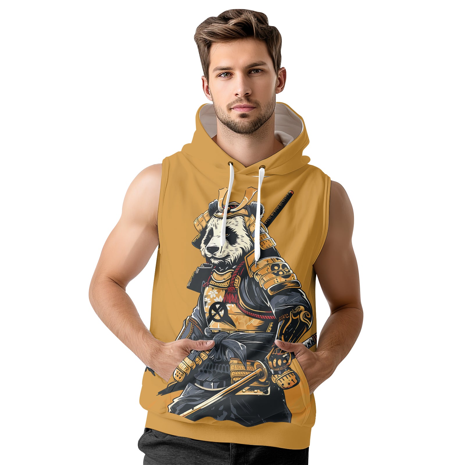 Rashninja Samurai Panda Strikes Sleeveless Hoodie | Sleeveless Hoodie