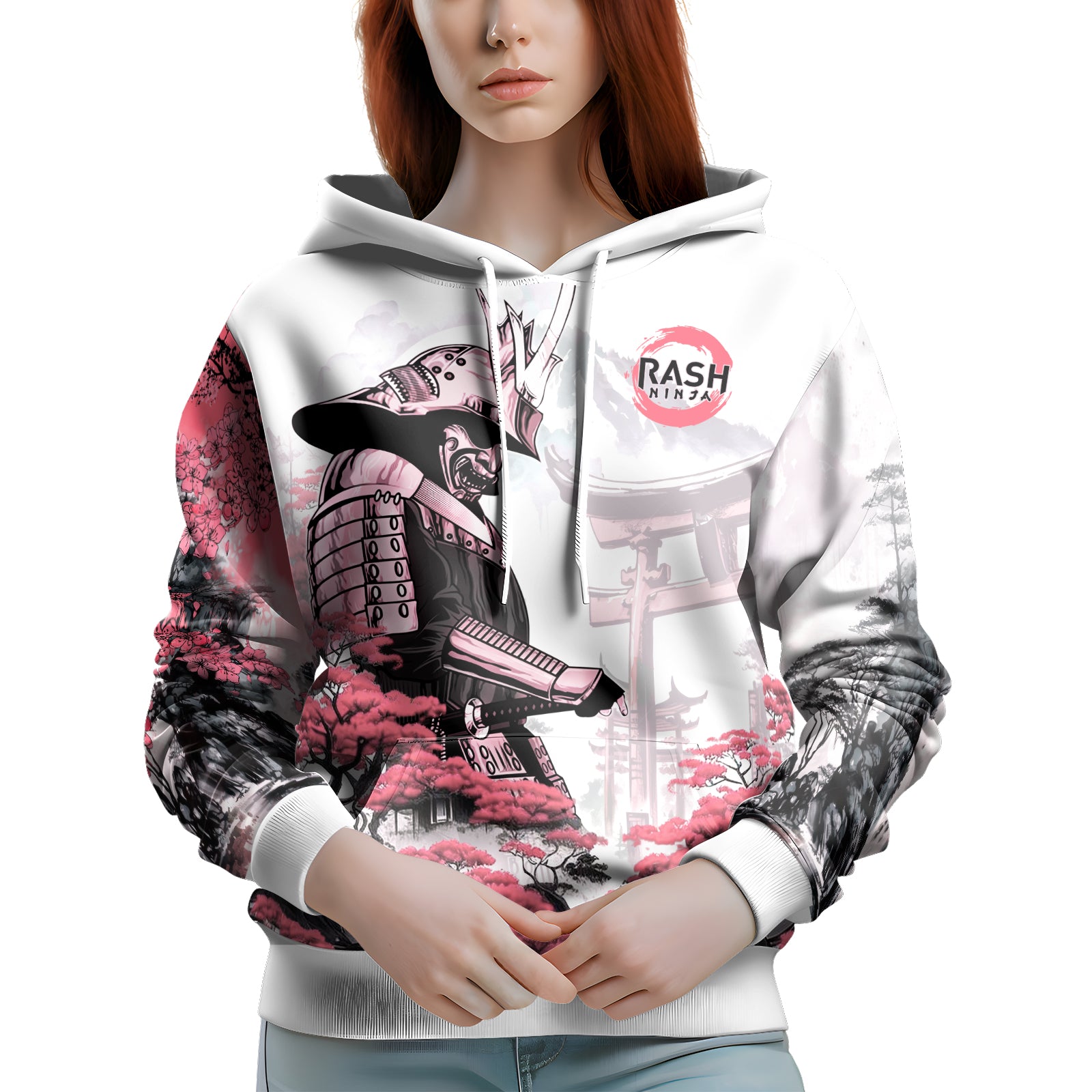 Rashninja Samurai Mask Embraced AOP Hoodie | Japanese Samurai Hoodie