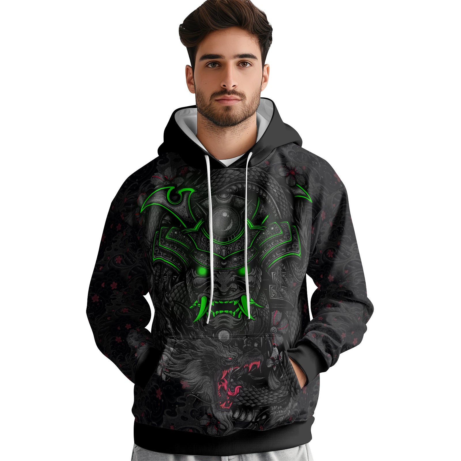 Rashninja Samurai Oni Fusion AOP Hoodie | Japanese Samurai Hoodie