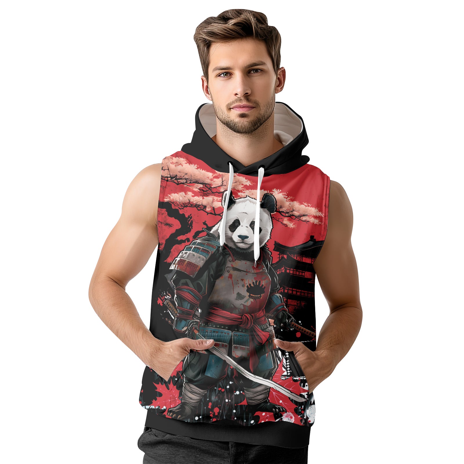 Rashninja Panda Samurai Legend Sleeveless Hoodie | Sleeveless Hoodie