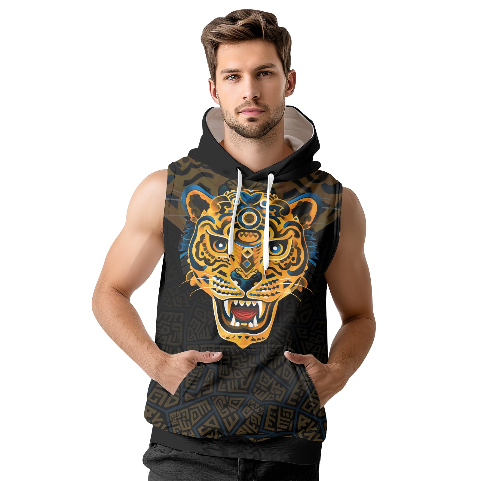 Rashninja Aztec Tribal Jaguar Sleeveless Hoodie |MMA Sleeveless Hoodie