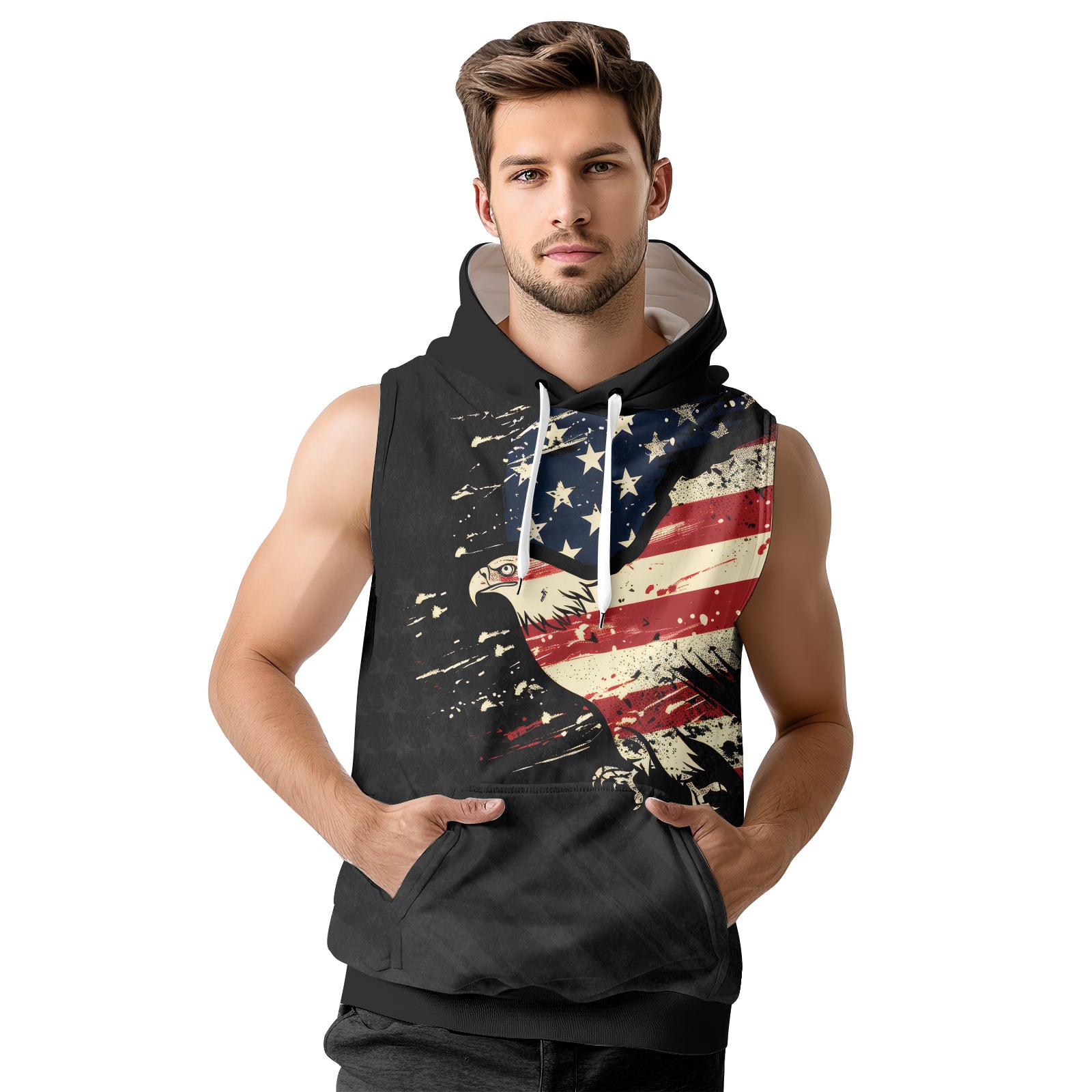 Rashninja Eagle American Flag Sleeveless Hoodie | Sleeveless Hoodie