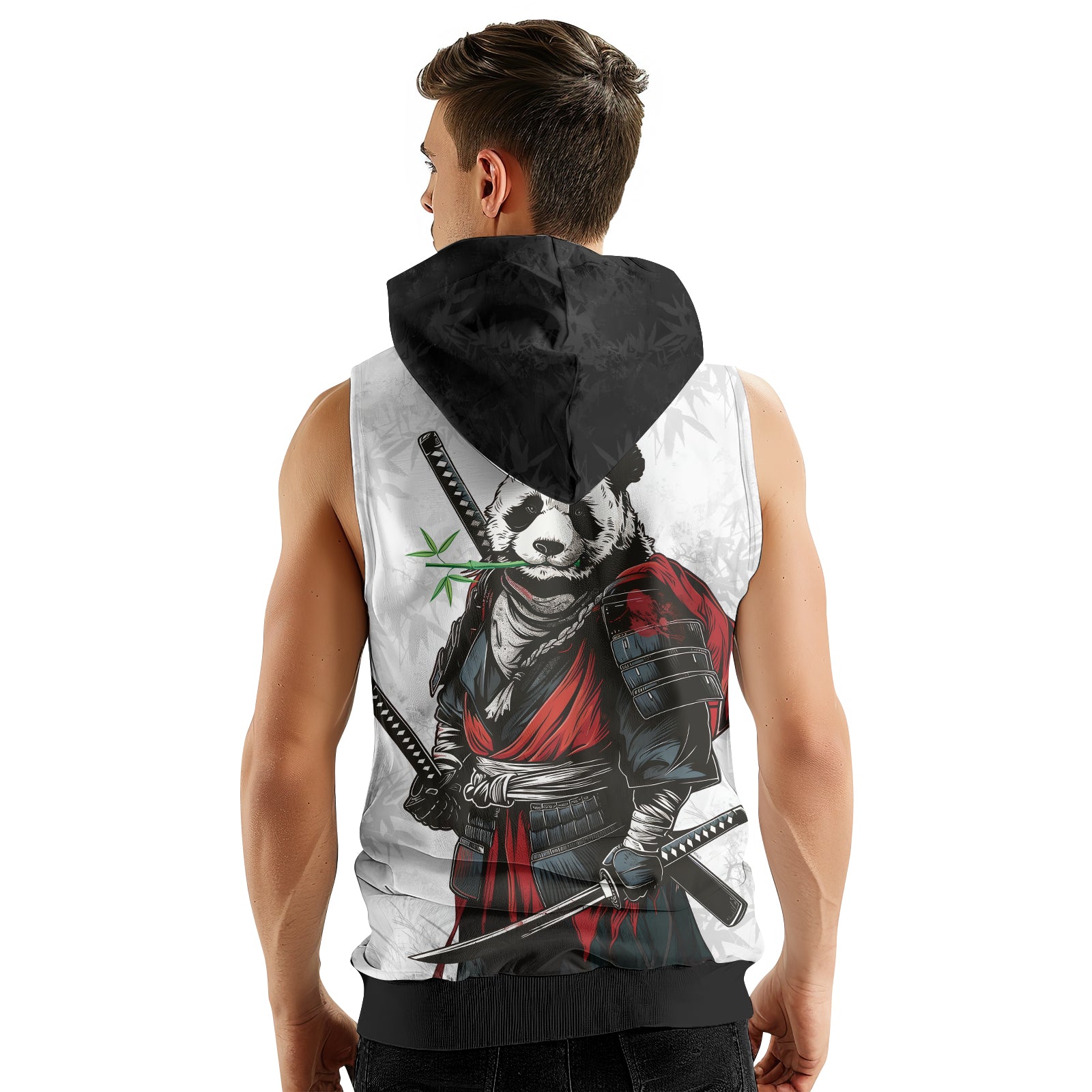 Rashninja Mystic Warrior Panda Samurai Men's Sleeveless Gym Hoodie